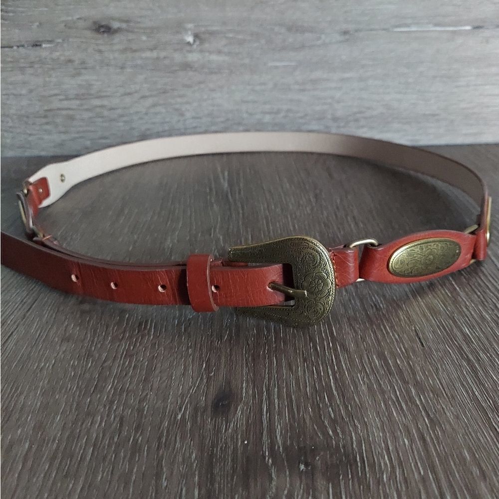 Brown Belt Floral Engraved Conchos & Buckle 43.5" Long